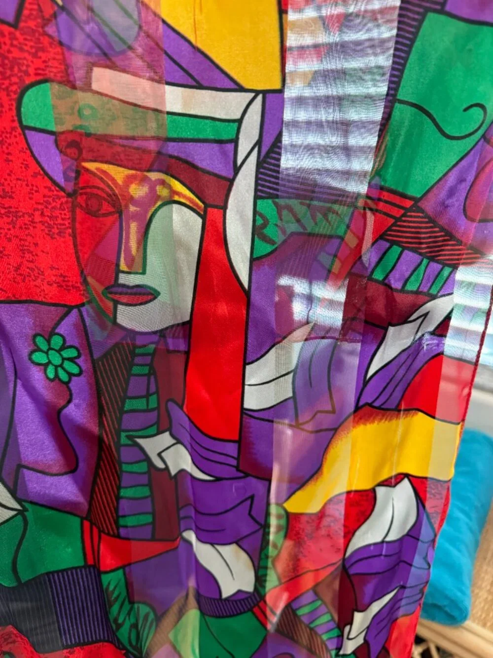 Vintage 80s/90s Picasso Style Cubist Art Oblong Abstract One Eyed Jack Scarf